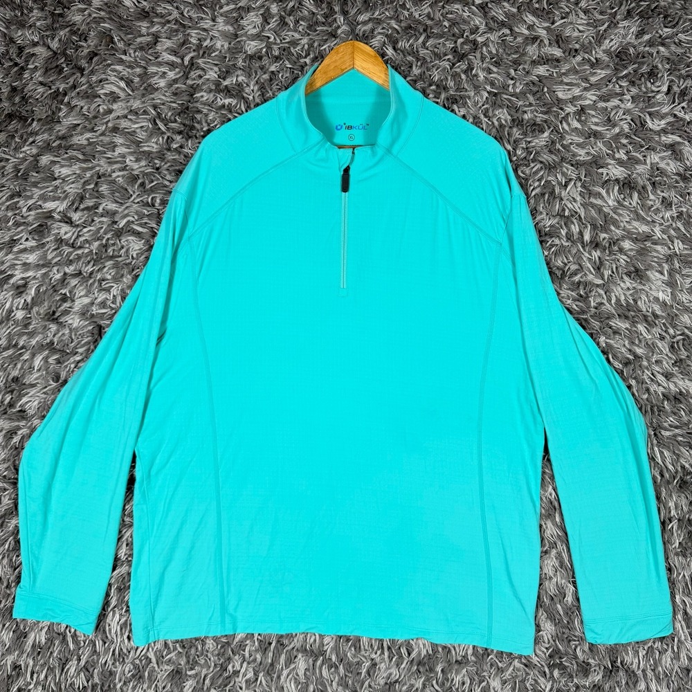 IBKUL Mens XL Aqua Blue IceFil Cooling Quarter Zip Long Sleeve Pullover 3326